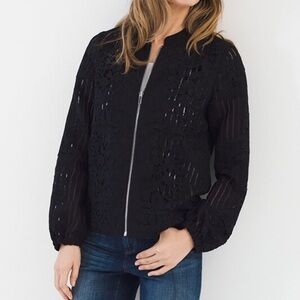 Chicos Black Shadow Stripe bomber jacket